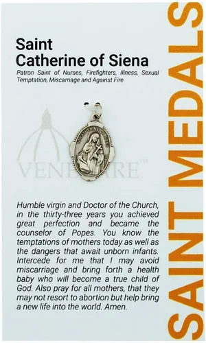 Medalla de Santa Catalina de Siena de 1 pulgada con tarjeta de oración Encanto duradero y detallado Medalla colgante cardada con oración Joyería
