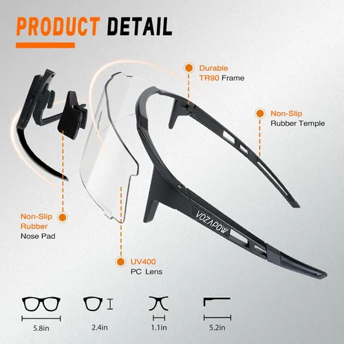 Miniatura 5 de Photochromic Sports Sunglasses XL for Men Women, TR90 Frame Cycling Glasses for Baseball, Running, Hiking B5-Gris