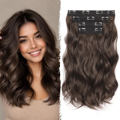 Miniatura 8 de Extensiones de cabello con clip, extensiones de cabello sintético ondulado de 14 pulgadas con clip (color: 22H10#)