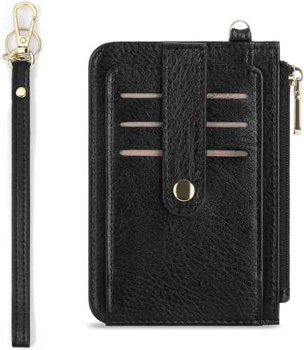 Miniatura 9 de SENDEFN Cartera delgada de piel con bloqueo RFID para tarjetas de crédito con bolsillo con cremallera