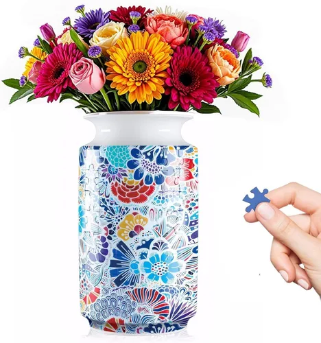 Miniatura 8 de Jarrón de rompecabezas 3D para adultos, 162 piezas de plástico curvado único, regalo de inauguración de la casa para arreglos florales y decoración