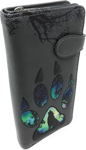 Shag Wear Wolf Paw - Cartera grande de animales para mujeres y adolescentes, piel sintética vegana de 7 pulgadas, color gris oscuro, Gris, Moderno