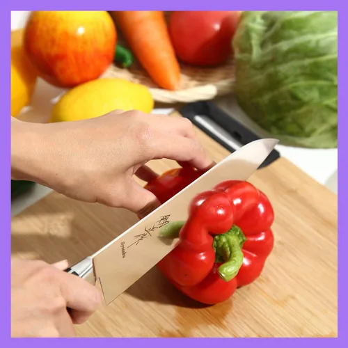 Miniatura 7 de Cuchillo de chef japonés multiusos INOX AUS-8A acero inoxidable mango de madera de Pakkawood negro, Santoku 7 pulgadas (7.087 in)