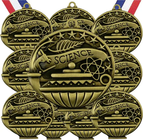 Miniatura 9 de Express Medals Pack of 10 (or More) Engraved Scholastic Academic Award Medals with RWB Neck Ribbons