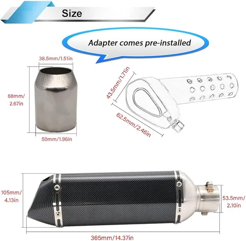 Miniatura 2 de Silenciador sin cordones para motocicleta, silenciadores y silenciadores de fibra de carbono de 1.5-2 pulgadas para motocross, Street Bike Scooter