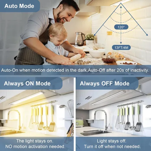 Miniatura 6 de VZZNN Paquete de 6 luces con sensor de movimiento para debajo del gabinete, 63 LED recargables para debajo del gabinete, luz inalámbrica, luz