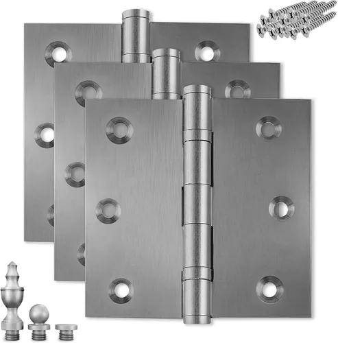 Miniatura 28 de Bisagra de puerta de latón macizo, rodamiento de bolas pulido de 3.5 x 3.5 pulgadas con puntas decorativas de rosca incluidas, juego de 2 bisagras