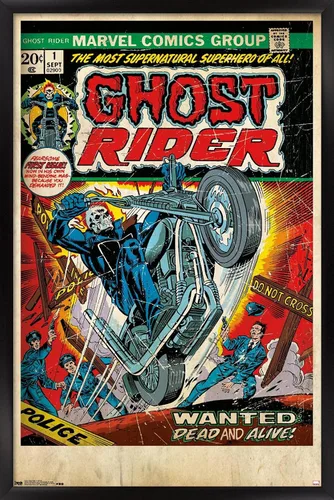 Miniatura 8 de Trends International Marvel Comics Ghost Rider - Póster de pared con portada #1, 22.4 pulgadas de largo x 14.7 pulgadas, versión enmarcada de madera