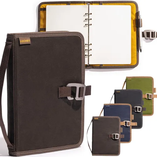 Miniatura 35 de LOCHBY® Carpeta Field A5 Cubierta de carpeta de 6 anillas Lona encerada resistente al agua Diseño plano Sistema A5 apto para recargar