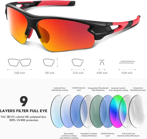 Miniatura 3 de BEACOOL Polarized Sports Sunglasses for Men Women Youth Baseball Fishing Cycling Running Golf Motorcycle Tac Glasses UV400 Negro rojo