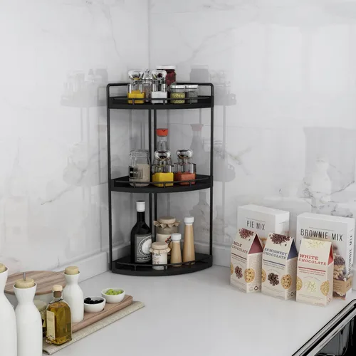Miniatura 6 de Dorhors Organizador de baño esquinero de 3 niveles para almacenamiento, bandeja de tocador, organizador de encimera de madera para cocina, baño
