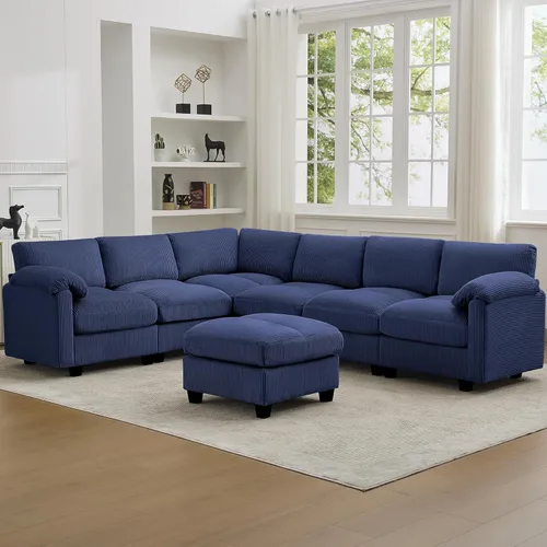 Miniatura 11 de Sofá biplaza modular de 61 pulgadas, asiento extra profundo para sala de estar, sofá de pana profundo con almohadas para reposabrazos, cosido