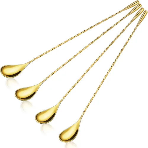 Boao 4 cucharas de cóctel, cucharas agitadoras, mango largo, acero inoxidable, patrón en espiral, herramienta mezcladora de cóctel, 12 pulgadas