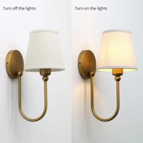Miniatura 7 de Pathson Antique Linen Fabric Wall Sconces Set of 2, Hardwired Curved Arm Bathroom Vanity Light, Indoor Wall Decor Lamp for Living Room, Kitchen