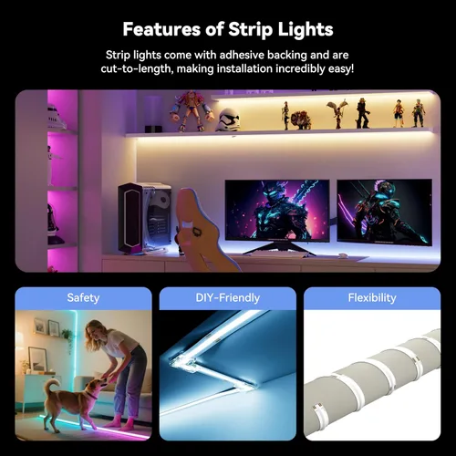 Miniatura 5 de MIWISE Tira de luces LED RGB COB 9.84 pies/3m, tira de luz de cambio de color regulable DC24V, compatible con Alexa/Google Assistant/Tuya, cinta