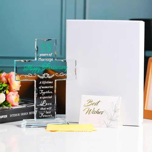 Miniatura 3 de YWHL Regalos de cruz de cristal para aniversario de boda para mujeres y hombres, regalo religioso de aniversario de 55 años para parejas, grabado