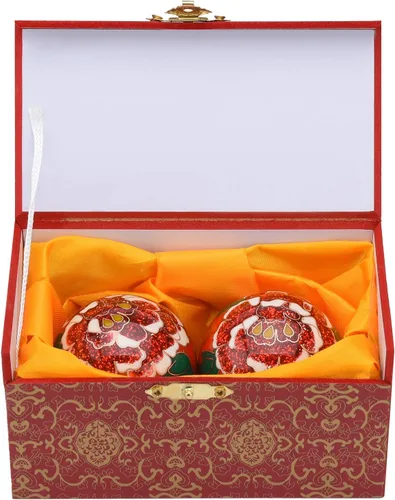 Miniatura 10 de 1.97 '' Bolas de Baoding Chino Ejercicio de la mano Bolas de masaje con caja Rosa roja Patrón Bolas con campanillas Padres Regalo TQZDBS71 Rojo
