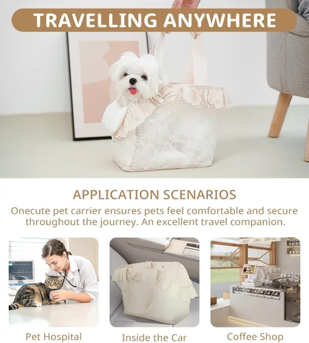 Miniatura 7 de ONECUTE Transportador para perros pequeños, conejos, gatos con diseño de encaje, bolsa de algodón, transportador para perros de lado suave, plegable