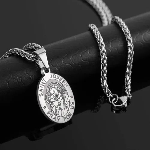 Miniatura 93 de P. BLAKE Collar ovalado de San Cristóbal, Miguel, José, Jude/Virgen María/José/Francisco/Patrick/Anthony/Benedict/Thomas para hombres y mujeres