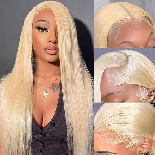 Miniatura 18 de Peluca de cabello humano 613 con encaje frontal 13x6 HD transparente densidad 180% rubia, pelucas de cabello humano con encaje frontal Peluca