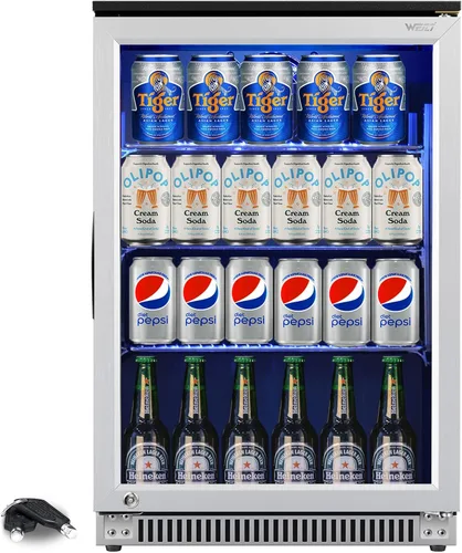 Weili - Refrigerador incorporado de 50 cm para bebidas con cerradura, debajo del mostrador o independiente, refrigerador para 120 latas de refresco,