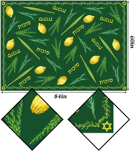 Miniatura 5 de Hafangry Mantel de Sukkot de Sukkot, decoración de fiesta judía, Etrog Lulav Hadass Aravah, suministros de decoración rectangular para cocina