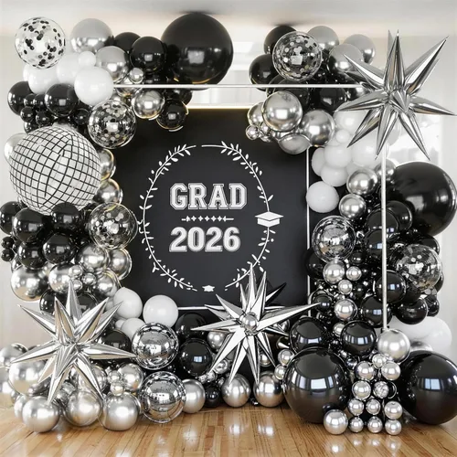 Miniatura 11 de KARLURE Kit de arco de globos negros y dorados, globos de confeti negro y dorado para decoraciones de graduación 2026, graduación, graduación