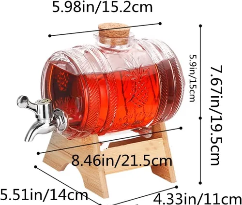 Miniatura 2 de Dispensador de bebidas de barril de vidrio de 1 litro con espita y soporte Dispensador de bebidas frías Dispensador de barril de vino (plata)
