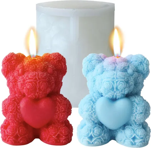Miniatura 12 de Molde de vela Bowtie Rose Bear - Moldes de resina para hacer velas, moldes de silicona de resina epoxi para velas de bricolaje, jabón hecho a mano