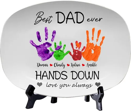 Miniatura 14 de Plato personalizado para asar para papá con nombres de niños, arte infantil, placa de servicio de impresión de mano para la familia, placa de Plato