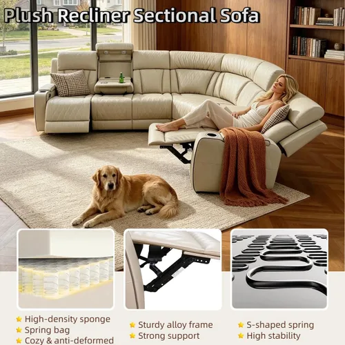 Miniatura 6 de Juego de sofá modular reclinable eléctrico con LED, juegos de muebles de sala de estar, sofá reclinable de cuero para sala de estar/cine en casa