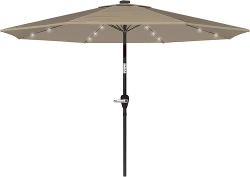 Pure Garden Sombrilla de patio con luces – Toldo de 10 pies para exteriores con 32 LED solares – Paraguas LED de protección UV 30+ (arena)