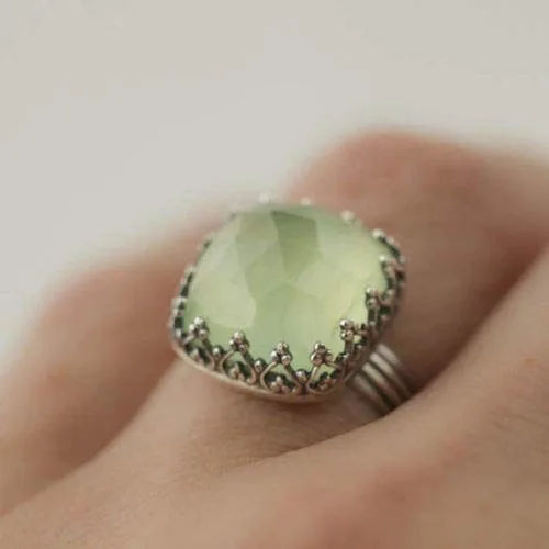Miniatura 3 de Anillo de diamantes de princesa con piedra lunar verde vintage, gemas prehnitas, anillo de compromiso de boda, anillo de plata 925, talla 6-10