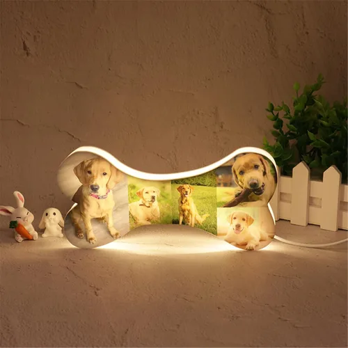 Miniatura 6 de Lámpara de fotos personalizada con 5 imágenes, luz LED para dormitorio, noche 3D, Navidad, cumpleaños, hueso, 8 pulgadas