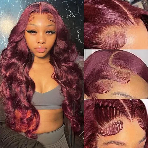 Miniatura 10 de Pelucas de encaje frontal de onda corporal 360 de cabello humano para mujeres, sin pegamento, previamente despuntadas con pelillos, 180 % de Peluca