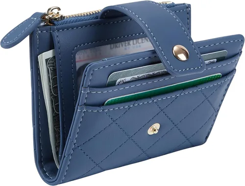 Miniatura 43 de Cartera de cuero para mujer, pequeña, compacta, plegable, con bolsillo para monedas con cremallera
