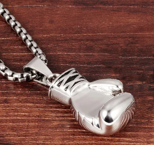 Miniatura 17 de Hamoery Collar con colgante de cadena de guante de boxeo de acero inoxidable punk para hombres y mujeres