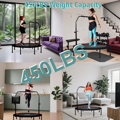 Miniatura 3 de RAVS Mini Trampolín para Niños y Adultos de 40"/48" Plegable de Fitness Reboteador Trampolín para Niños con Manija Ajustable en Altura de 5 Niveles