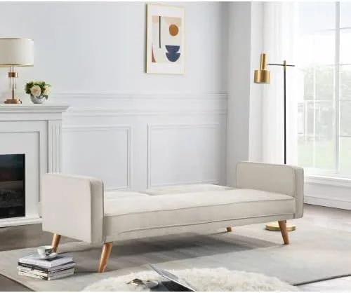 Miniatura 4 de anwickjeff Sofá cama tipo futón convertible, sofá cama plegable de lino moderno con respaldo dividido, respaldo ajustable, reposabrazos, marco