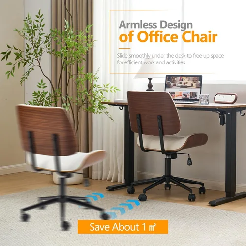 Miniatura 8 de VINGLI Silla de oficina en casa sin brazos y respaldo curvos anchos, silla de escritorio Ergoromic de altura ajustable, función giratoria e Blanco