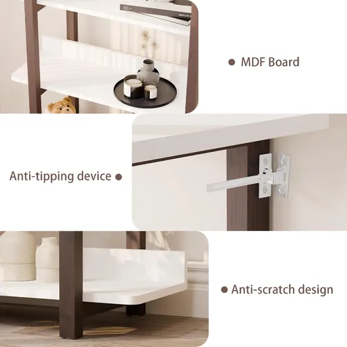 Miniatura 5 de Estantería de madera maciza de 4 niveles, moderna estantería industrial con protección de borde trasero, estantes de almacenamiento independientes