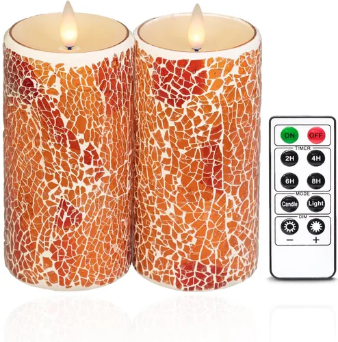 Miniatura 6 de Velas de pilar sin llama de vidrio parpadeantes con temporizador remoto, velas LED de cera real con llama en movimiento 3D operadas por batería