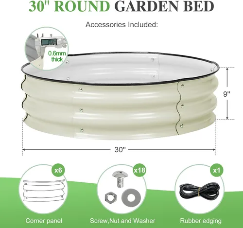 Miniatura 4 de BPS Cama de jardín elevada de metal, maceta galvanizada de 2.5 pies de diámetro, cajas de jardín elevadas para macetas de flores, verduras y hierbas