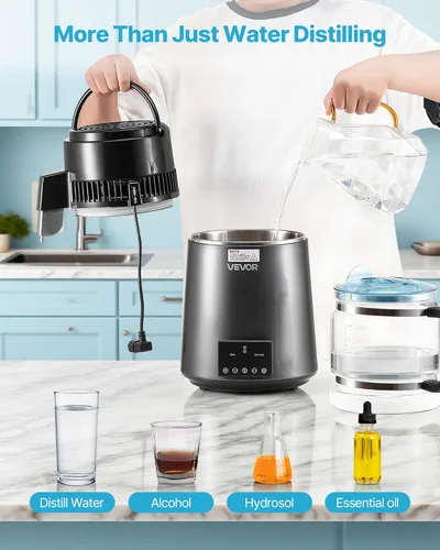 Miniatura 6 de VEVOR Destilador de Agua de 1750W, Fabricante de Agua Destilada de 0.4 Gal/H con Garrafa de Vidrio, Máquina Destiladora de Encimera de 4L/1.1 Gal