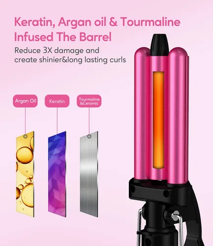 Miniatura 5 de FARERY Plancha de Rizar Mini Onduladora, 1/2 Pulgada, Rizador de Cabello para Mujeres con Ondas de Playa, Infundido con Queratina y Aceite de Argán