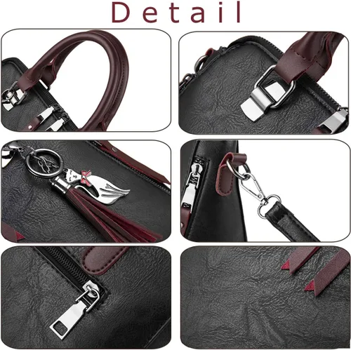 Miniatura 3 de Dayfine Bolso de mano de cuero para mujer, bolso de mano con asa superior, bolso de hombro con cremallera, bolso cruzado, lindo colgante de gato