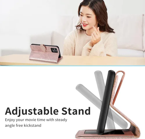 Miniatura 7 de Funda tipo cartera con tapa para Motorola Moto G Stylus 5G 2023, piel sintética, oro rosa, tarjetero y cierre magnético, función atril