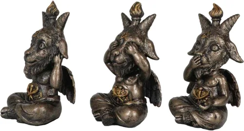 Miniatura 2 de Ebros - Juego de 3 figuras de Samael Lilith See Hear Speak No Evil Baphomets de LaVeyan Devil Baphomet The Caduceus Symbol Altar Accent Statues