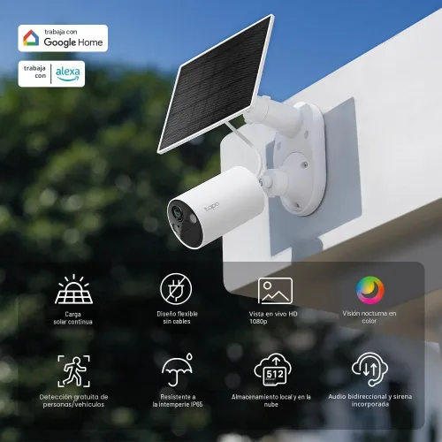 Miniatura 2 de Tapo TP-Link Tapo SolarCam C402 Kit, cámara solar para exteriores con batería y base de panel solar, inalámbrica, 1080P, detección gratuita de Blanco