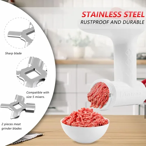 Miniatura 4 de Antree Picadora de carne de acero inoxidable cuchillas para batidora de pie y accesorio para picadora de carne, 2 cuchillas afiladas
